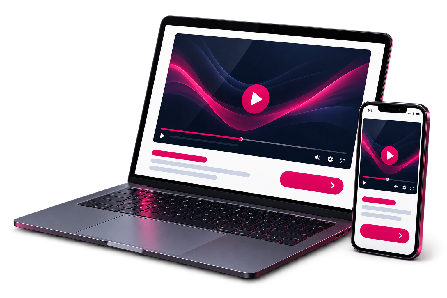 動画の下にCTAを表示したノートパソコンとスマートフォン